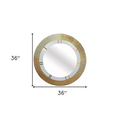 36" Gold and White Round Aluminum Ribbed Edge Framed Accent Mirror