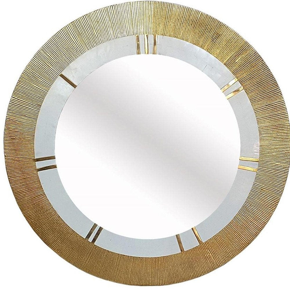 36" Gold and White Round Aluminum Ribbed Edge Framed Accent Mirror