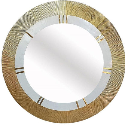 36" Gold and White Round Aluminum Ribbed Edge Framed Accent Mirror