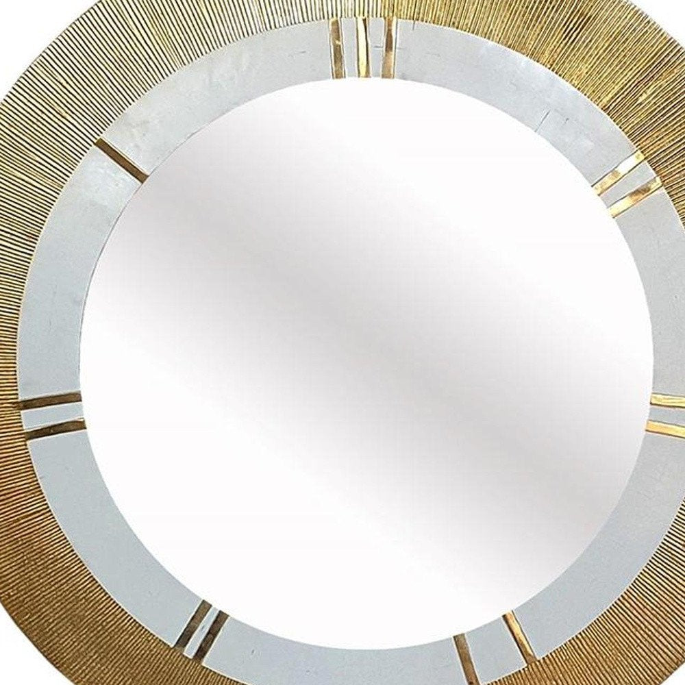 36" Gold and White Round Aluminum Ribbed Edge Framed Accent Mirror