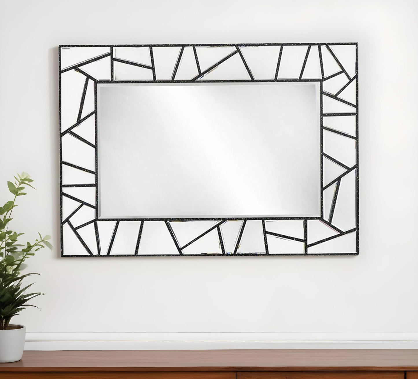 28" Black Metal And Glass Mosaic Framed Accent Mirror