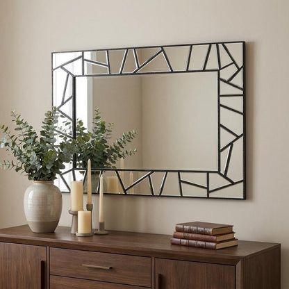 28" Black Metal And Glass Mosaic Framed Accent Mirror