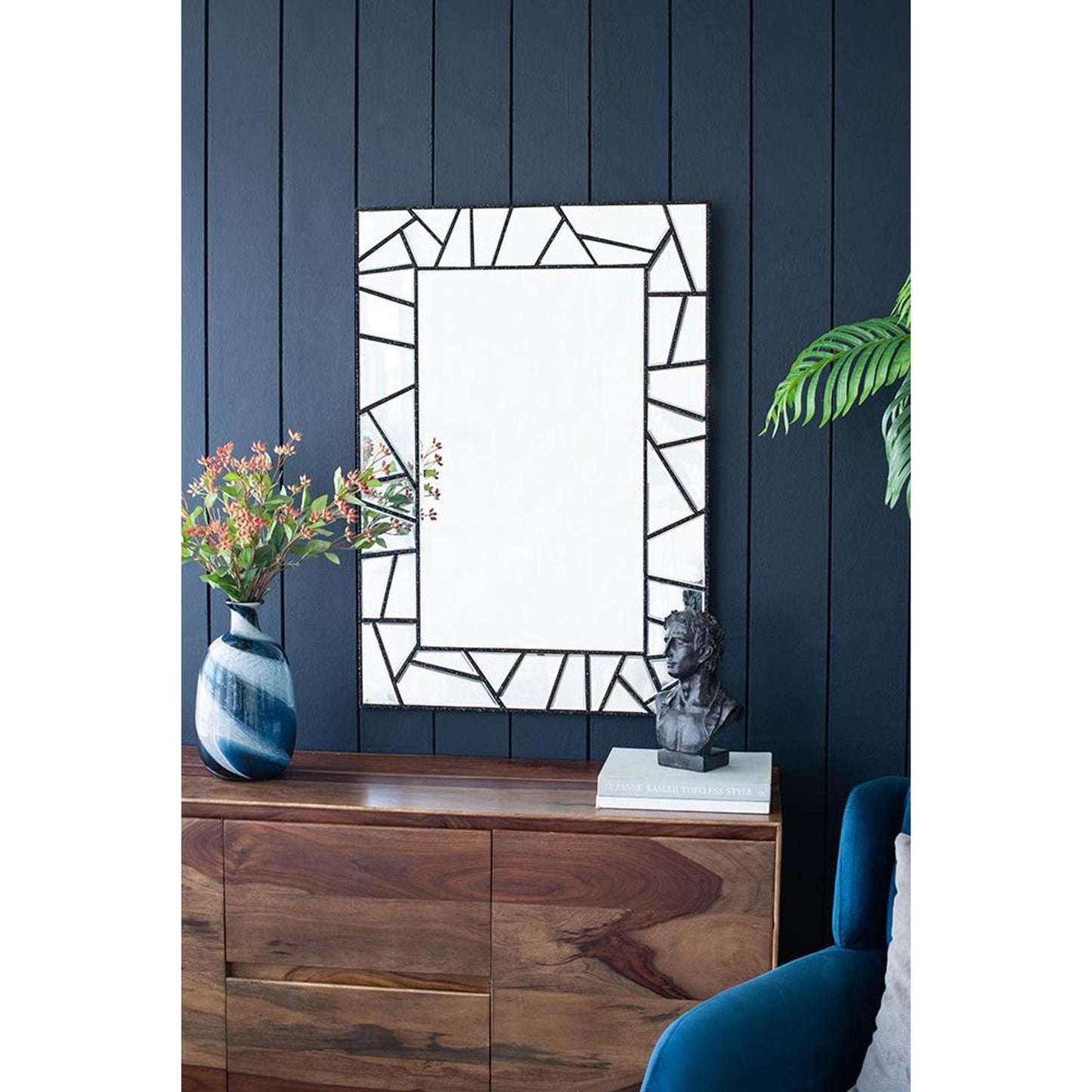 28" Black Metal And Glass Mosaic Framed Accent Mirror