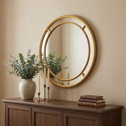 35" Gold Geo Dot Round Double Frame Accent Mirror