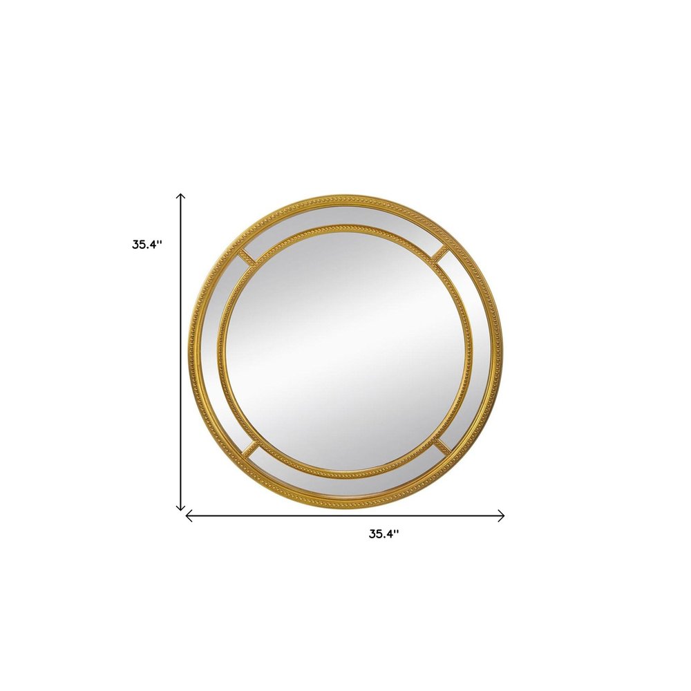 35" Gold Geo Dot Round Double Frame Accent Mirror