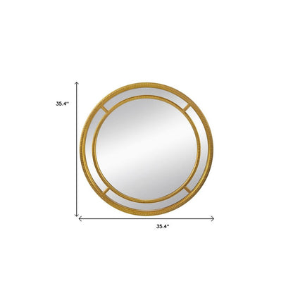 35" Gold Geo Dot Round Double Frame Accent Mirror