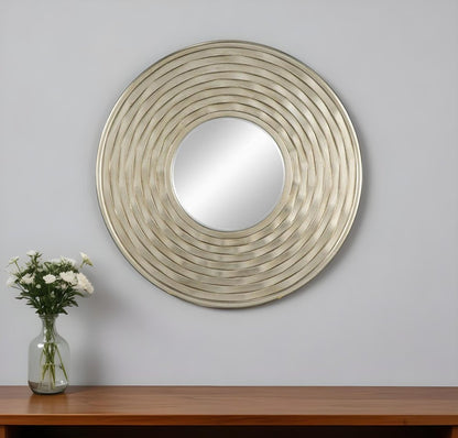 31" Silver Round Dimensional Thick Frame Accent Mirror