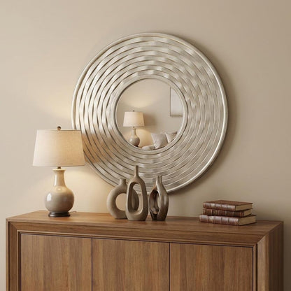 31" Silver Round Dimensional Thick Frame Accent Mirror