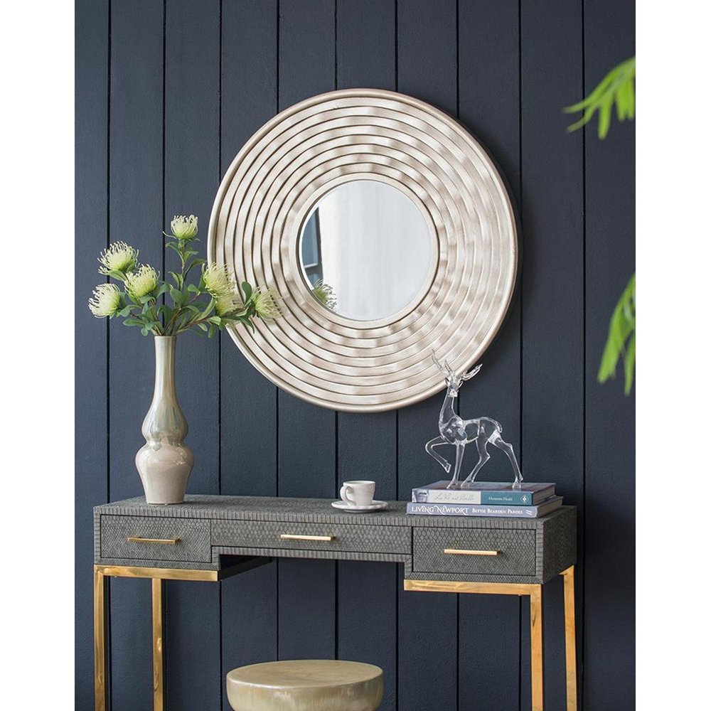 31" Silver Round Dimensional Thick Frame Accent Mirror