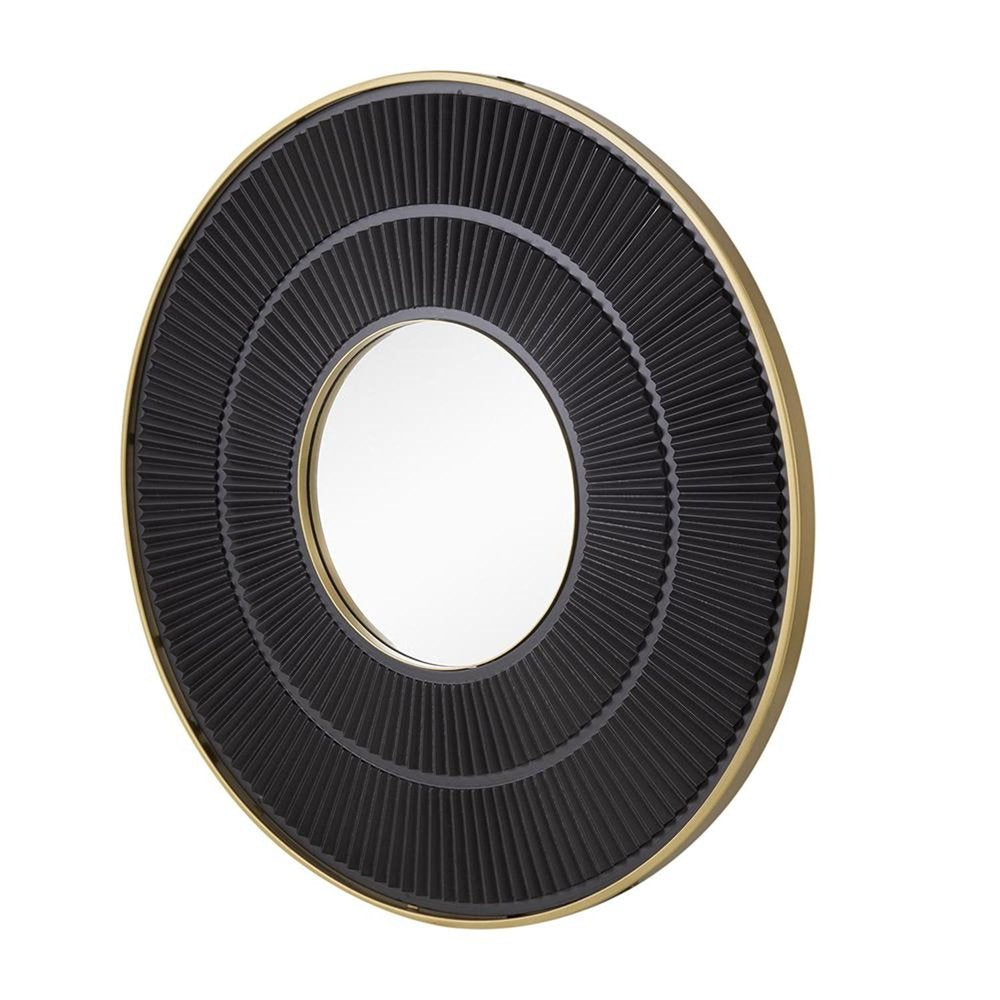 32" Black And Gold Round Wood And Metal Framed Accent Mirror