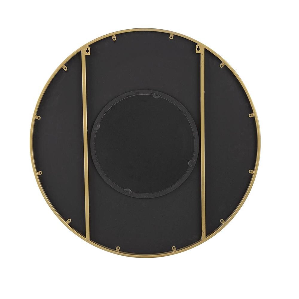 32" Black And Gold Round Wood And Metal Framed Accent Mirror