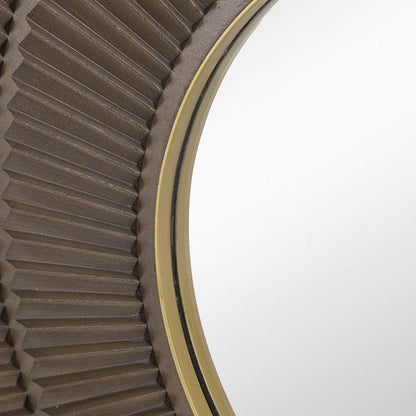 32" Brown And Gold Round Wood And Metal Framed Accent Mirror