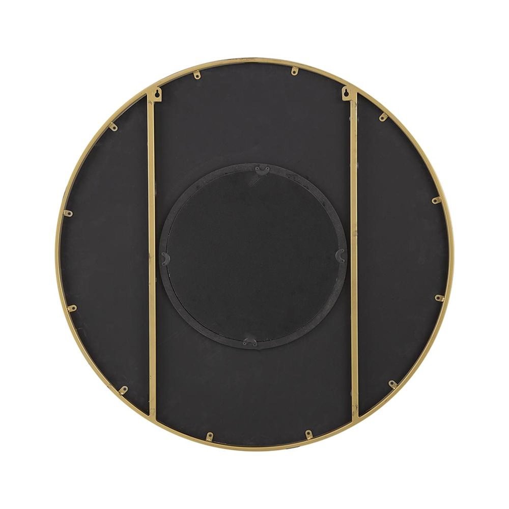 32" Brown And Gold Round Wood And Metal Framed Accent Mirror