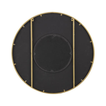 32" Brown And Gold Round Wood And Metal Framed Accent Mirror