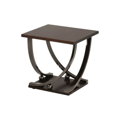 23" Brown And Black Wood And Nickel Square Floor Shelf End Table