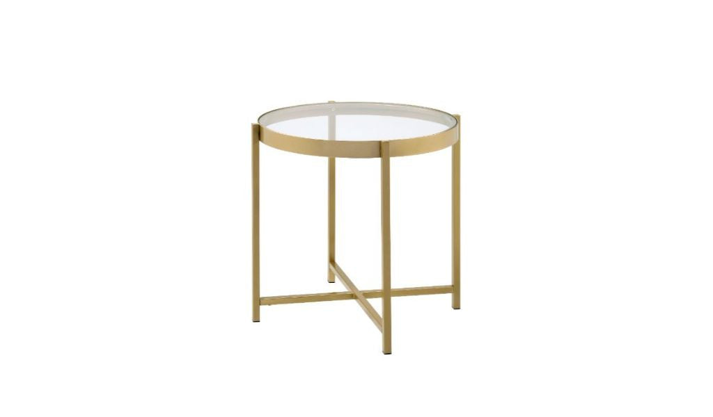 24" Gold And Clear Glass And Metal Round End Table