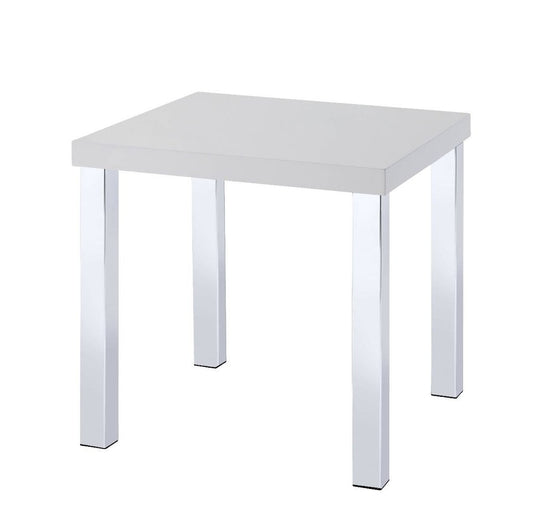 22" White And Silver Wood Square Frame End Table