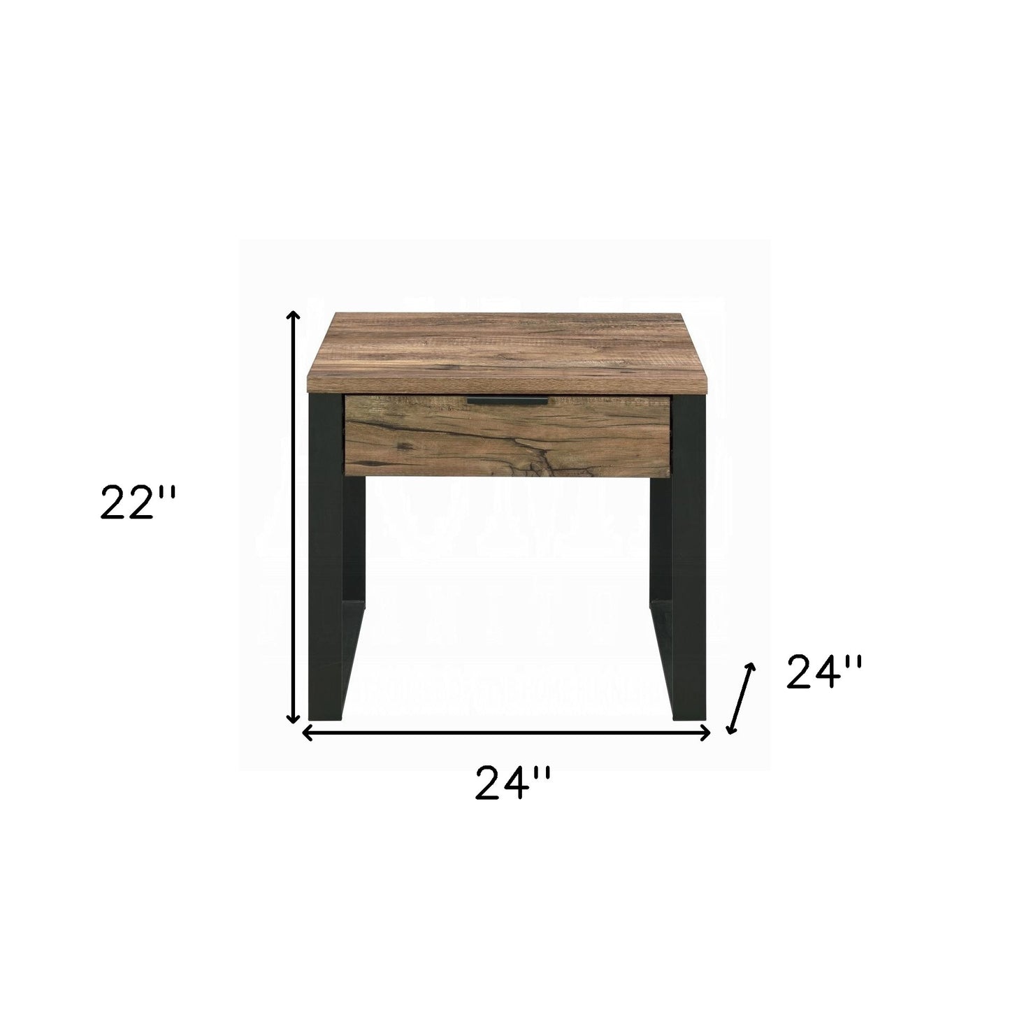 22" Black And Weathered Oak Square End Table With Drawer