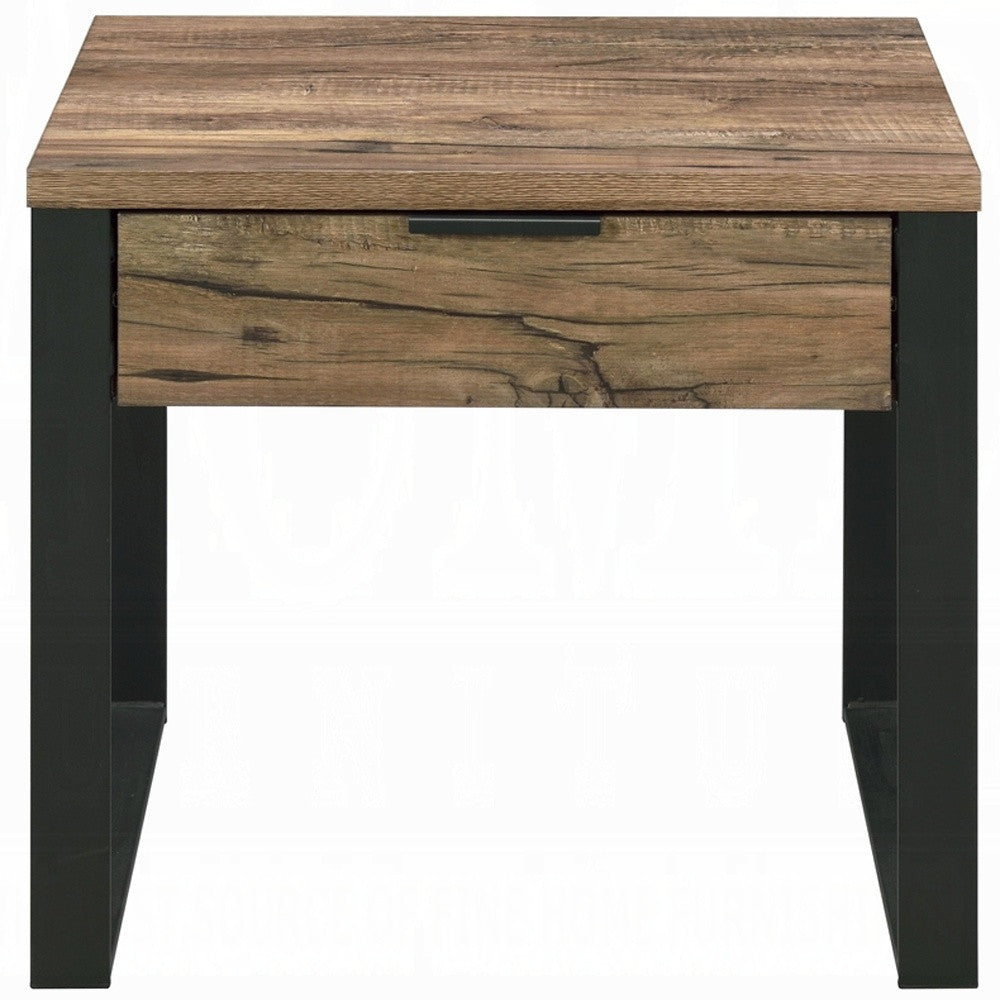 22" Black And Weathered Oak Square End Table With Drawer