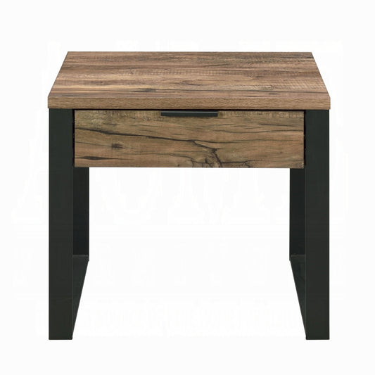 22" Black And Weathered Oak Square End Table With Drawer