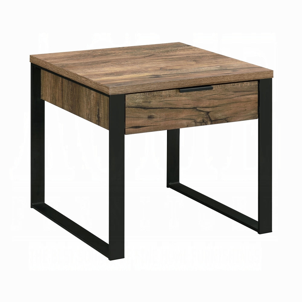 22" Black And Weathered Oak Square End Table With Drawer