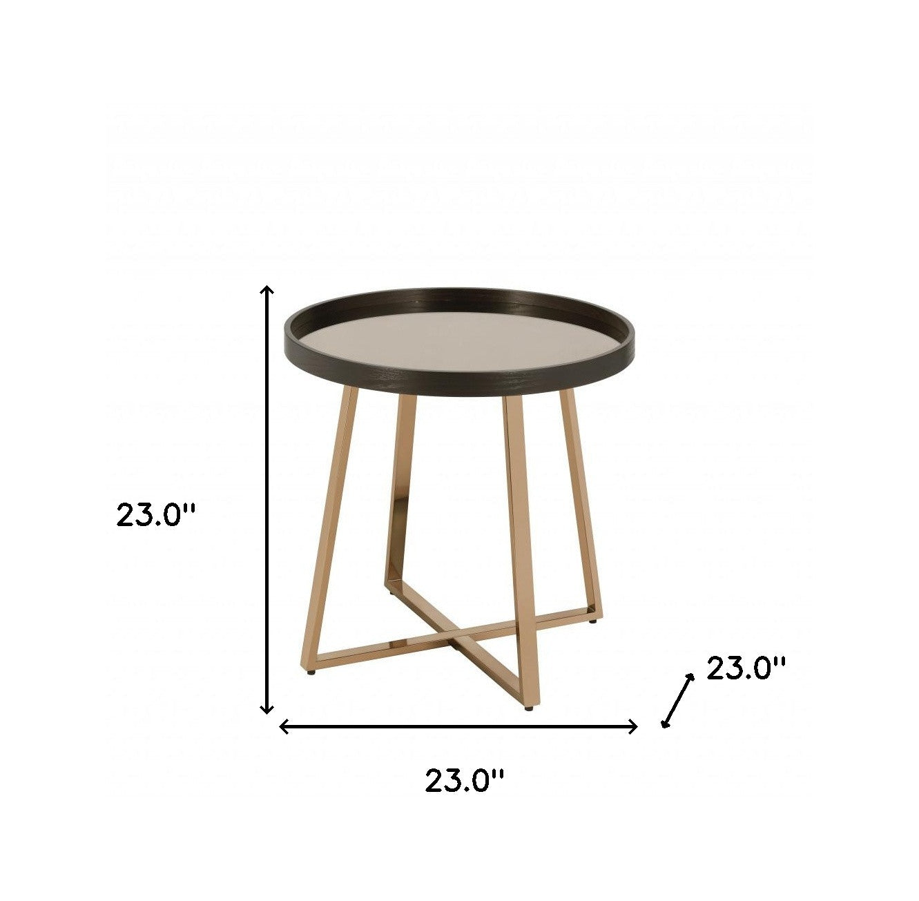 23" Champagne Walnut  And Mirrored Metal Round End Table