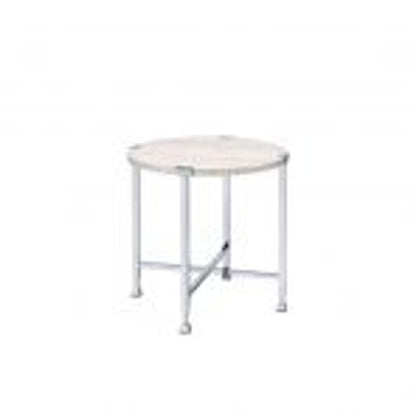 24" White And Silver Wood And Iron Round Cross Legs End Table