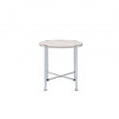 24" White And Silver Wood And Iron Round Cross Legs End Table
