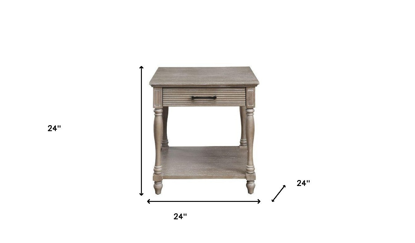 24" Weathered Oak Solid Wood Square End Table