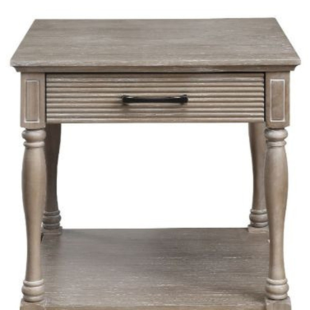 24" Weathered Oak Solid Wood Square End Table