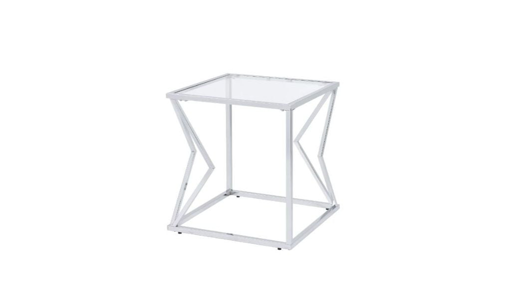 22" Chrome And Clear Glass And Metal Square End Table With Shelf