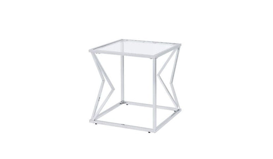 22" Chrome And Clear Glass And Metal Square End Table With Shelf