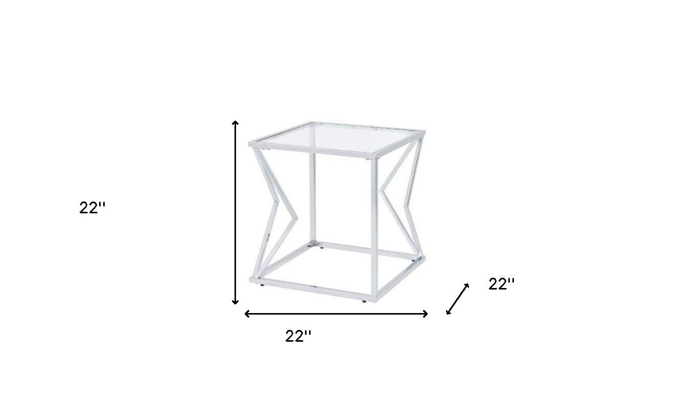 22" Chrome And Clear Glass And Metal Square End Table With Shelf