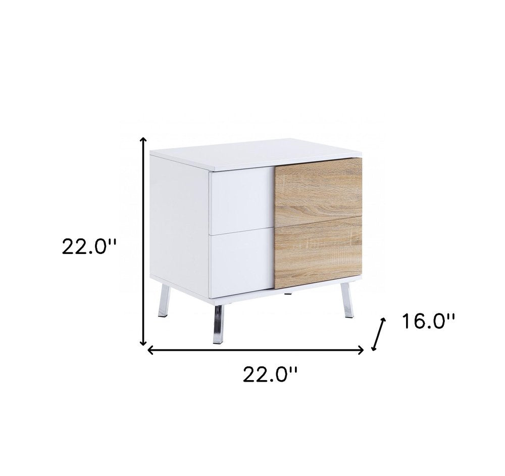 22" White Wood Frame End Table With Two Drawers