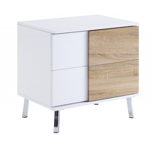 22" White Wood Frame End Table With Two Drawers