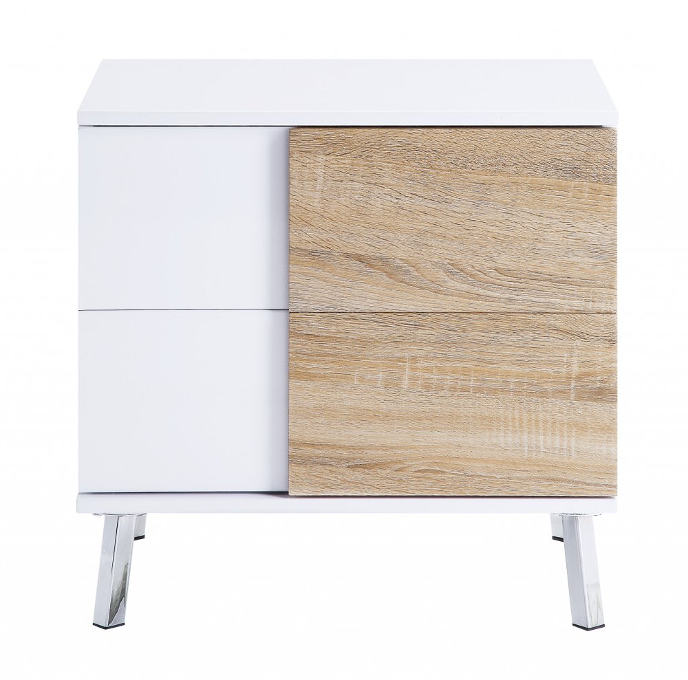 22" White Wood Frame End Table With Two Drawers