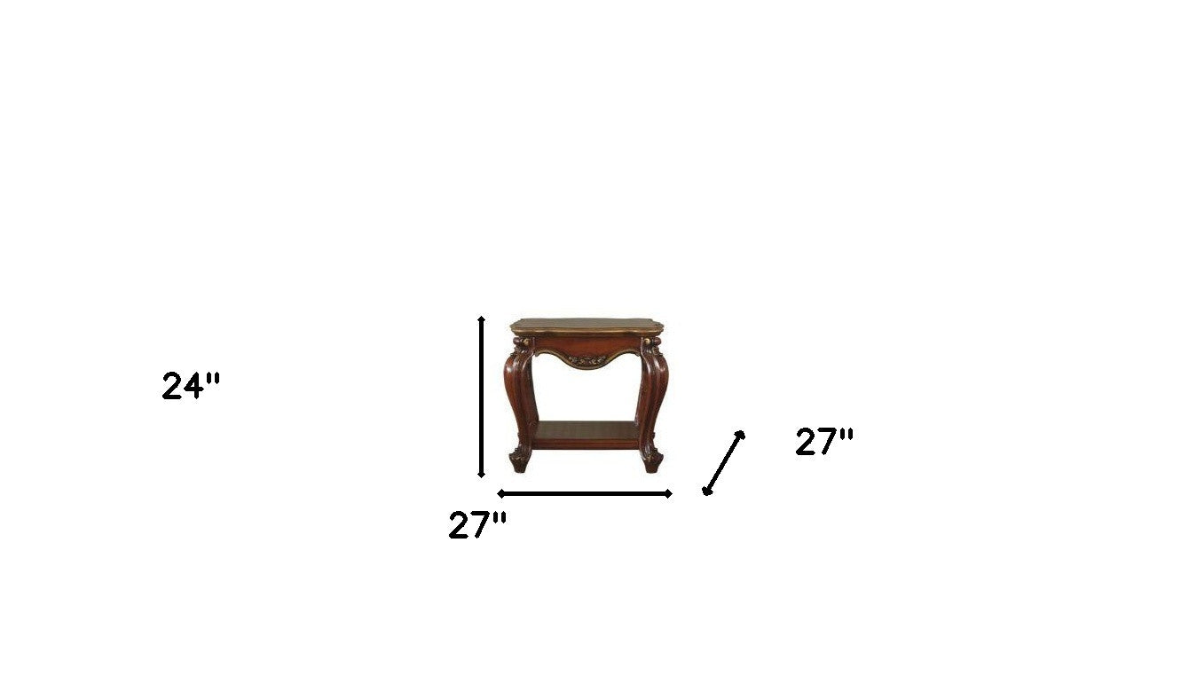 24" Oak Solid Wood Square End Table With Shelf