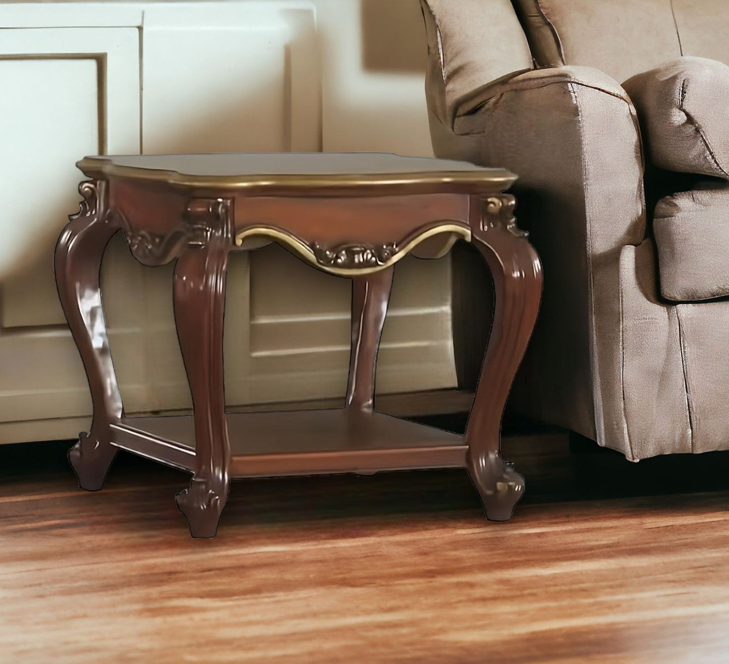 24" Oak Solid Wood Square End Table With Shelf