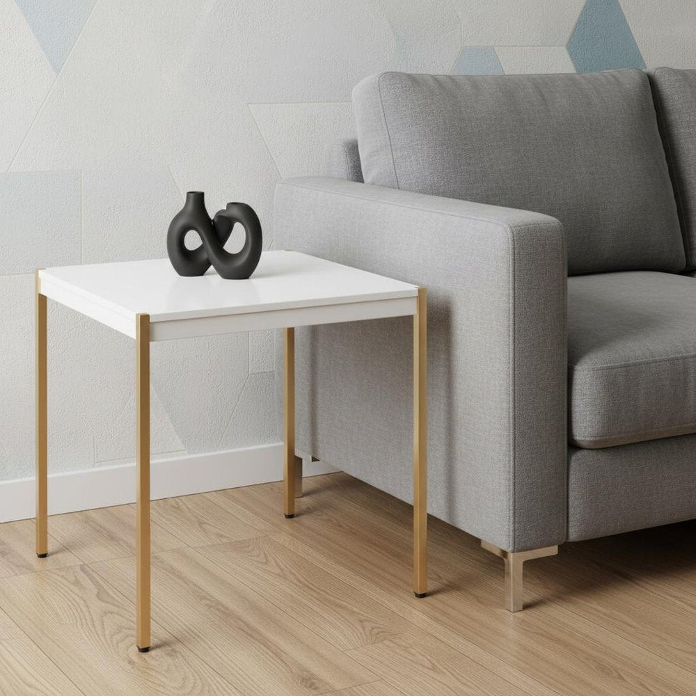 24" Gold And White Manufactured Wood Square End Table