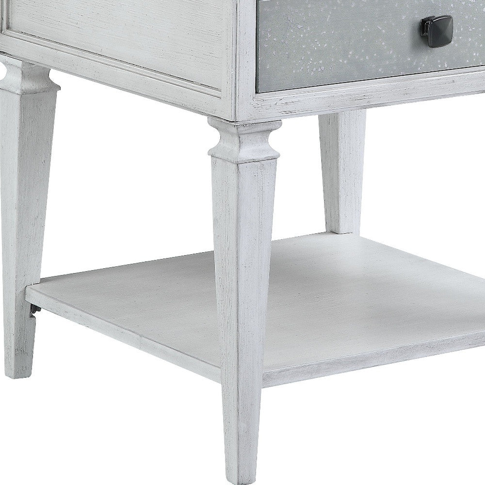 24" Weathered White And Rustic Gray Stone And Wood Square End Table