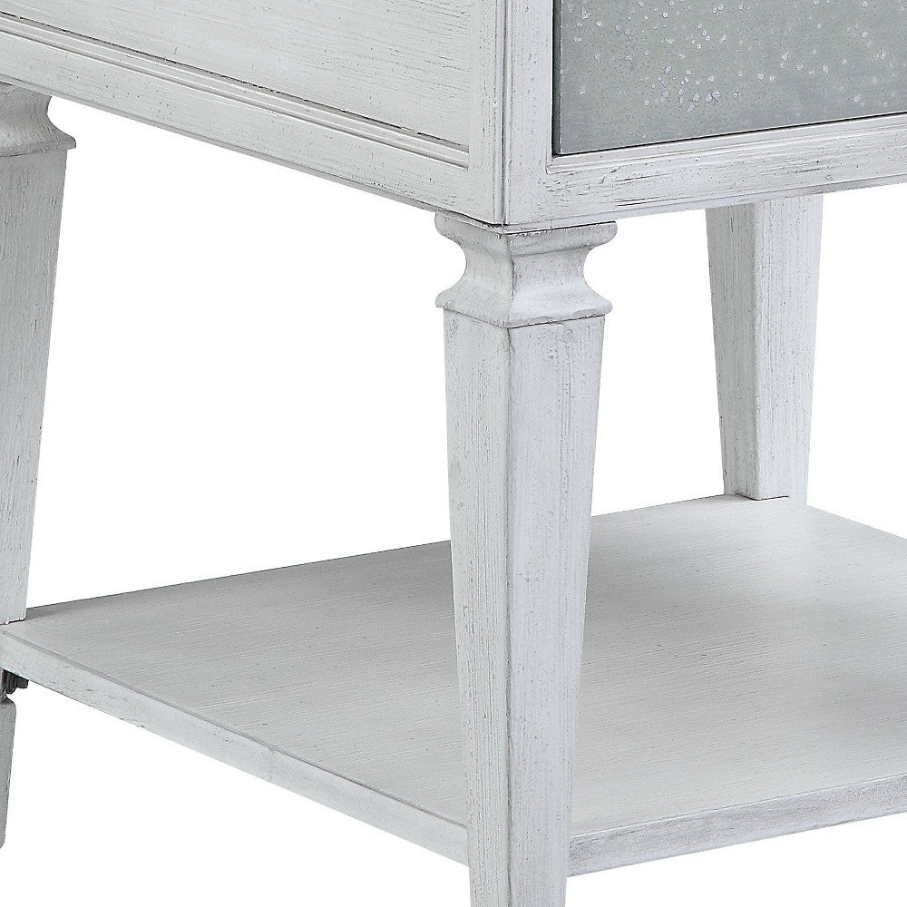 24" Weathered White And Rustic Gray Stone And Wood Square End Table