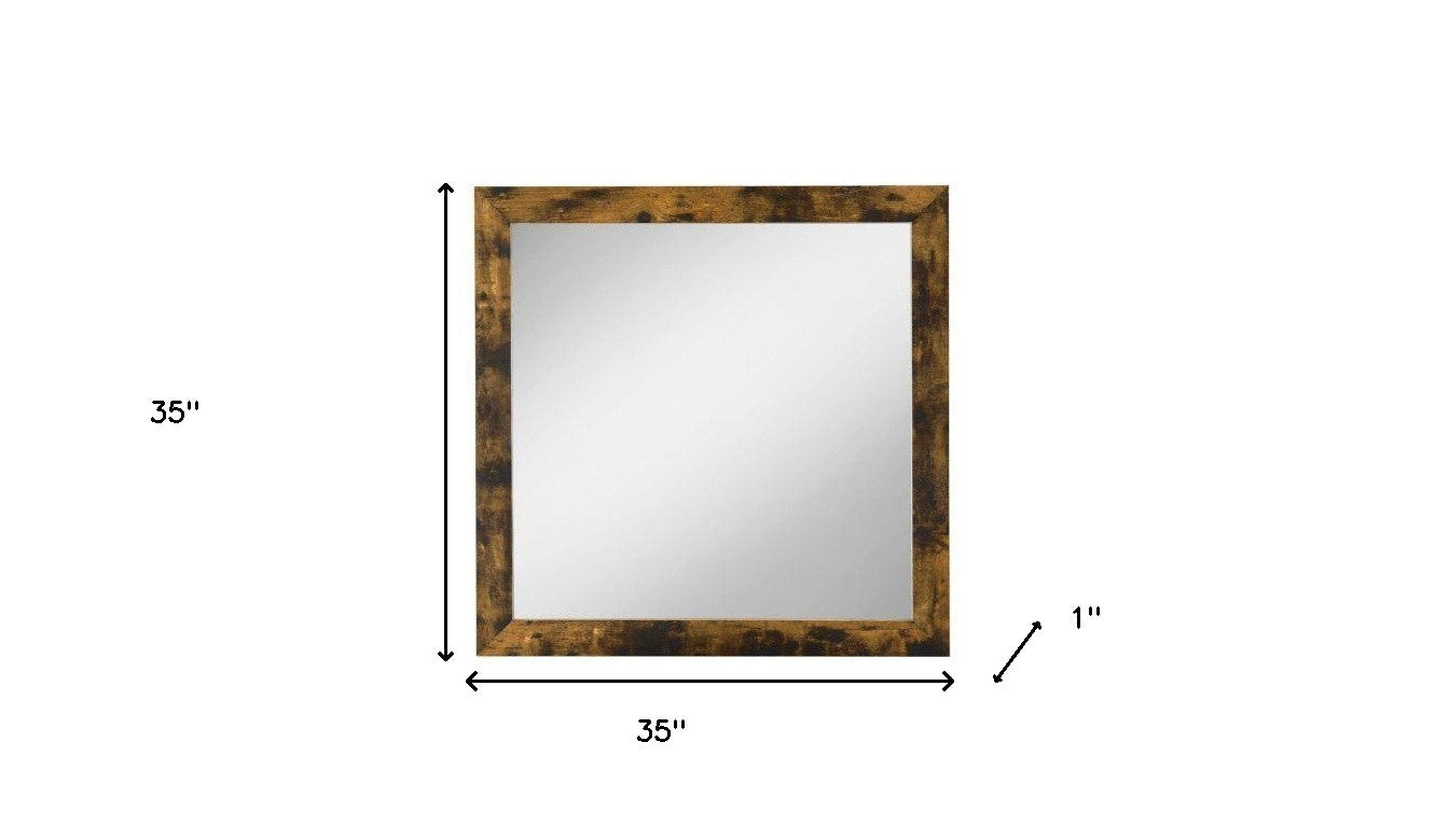 35" Rustic Oak Rectangle Dresser Mirror Mounts To Dresser With Frame