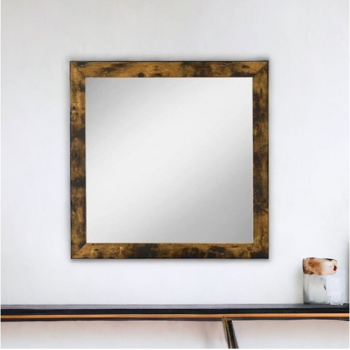 35" Rustic Oak Rectangle Dresser Mirror Mounts To Dresser With Frame