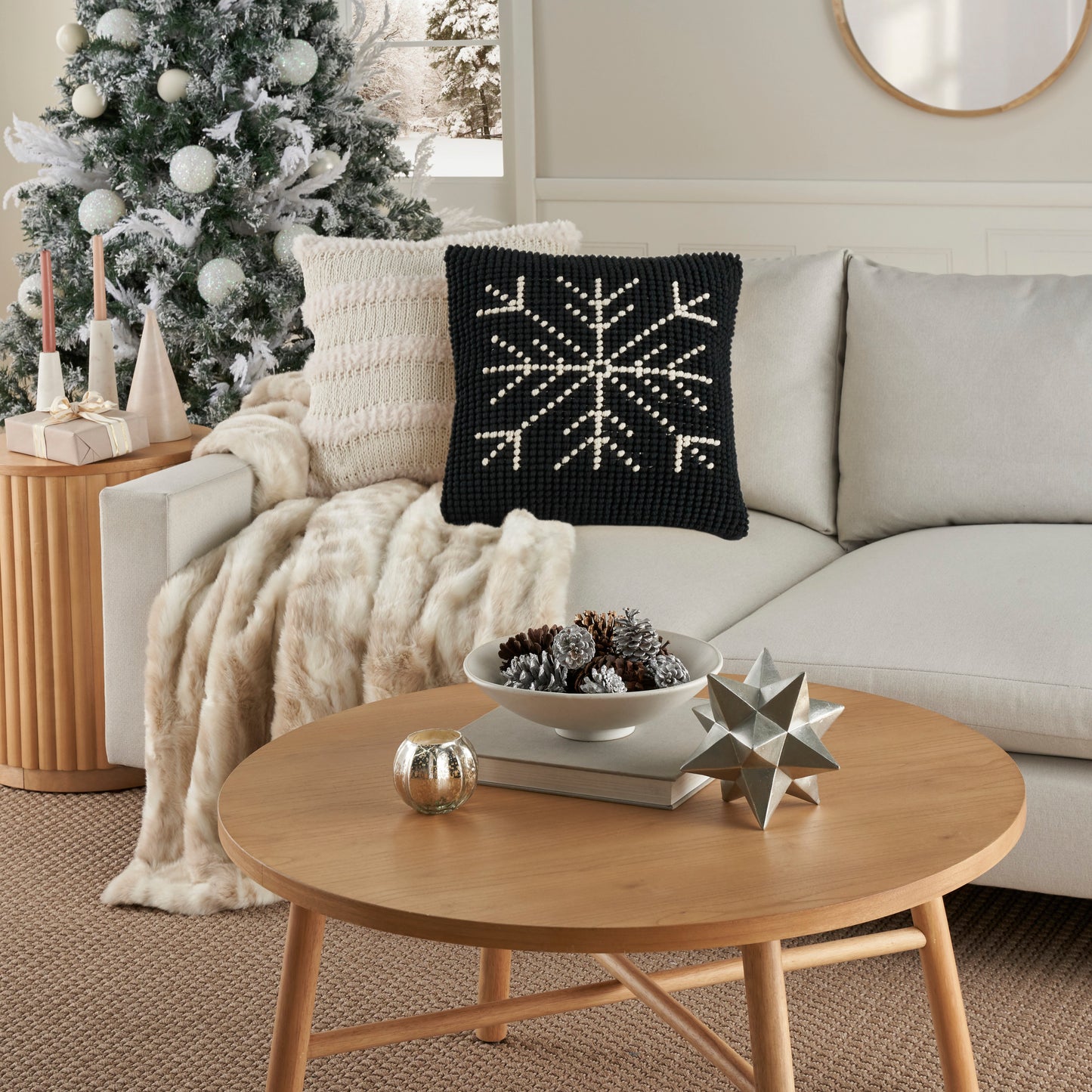 20" x 20" rug in Mina Victory Seasonal Black Ivory by Nourison Home.