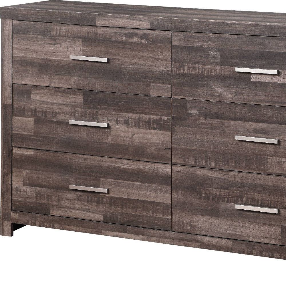 60" Dark Brown Solid and Manufactured Wood Six Drawer Double Dresser