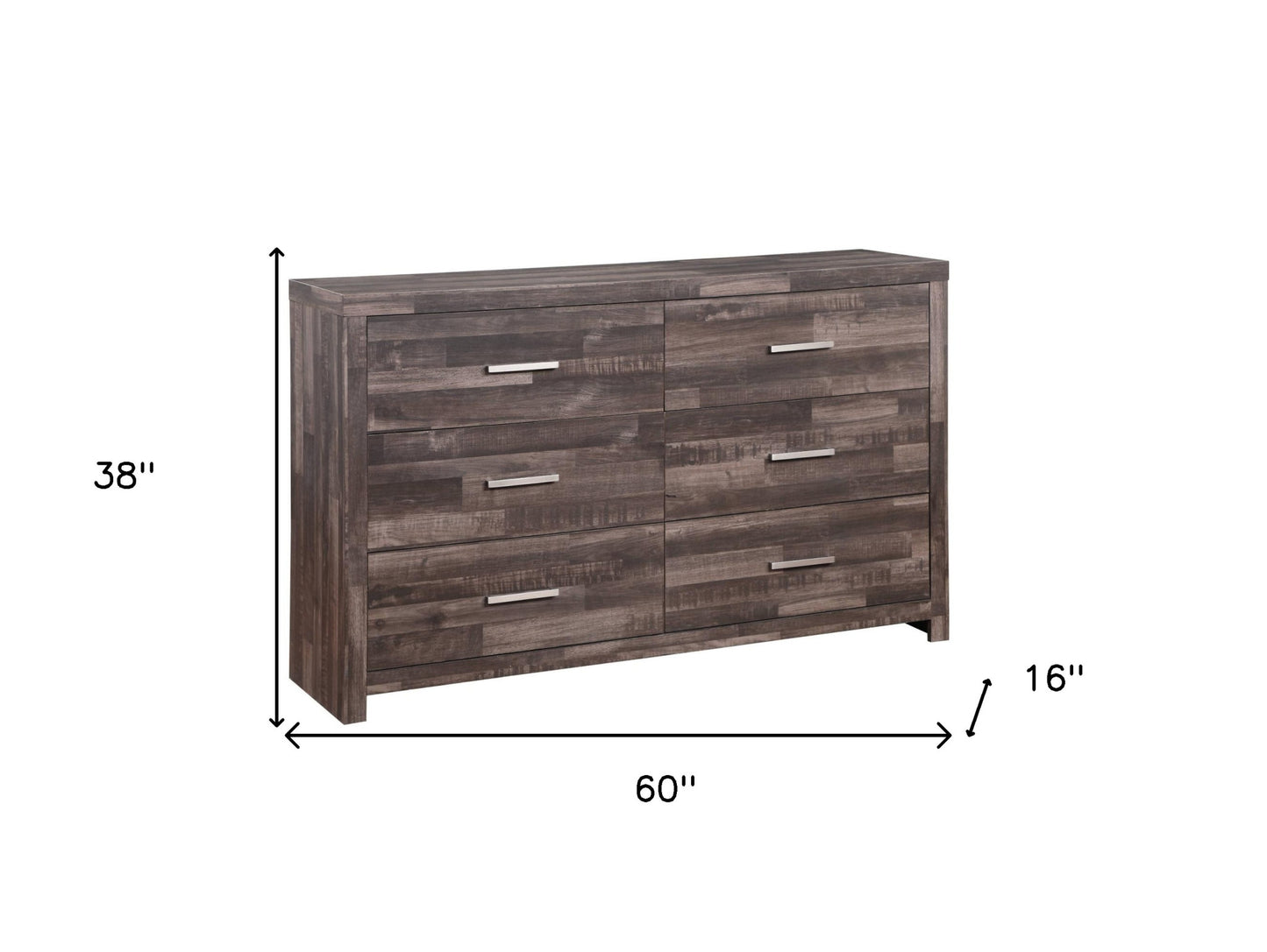 60" Dark Brown Solid and Manufactured Wood Six Drawer Double Dresser