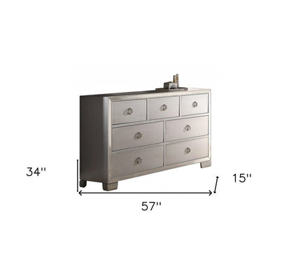 57" Platinum Wood Seven Drawer Triple Dresser