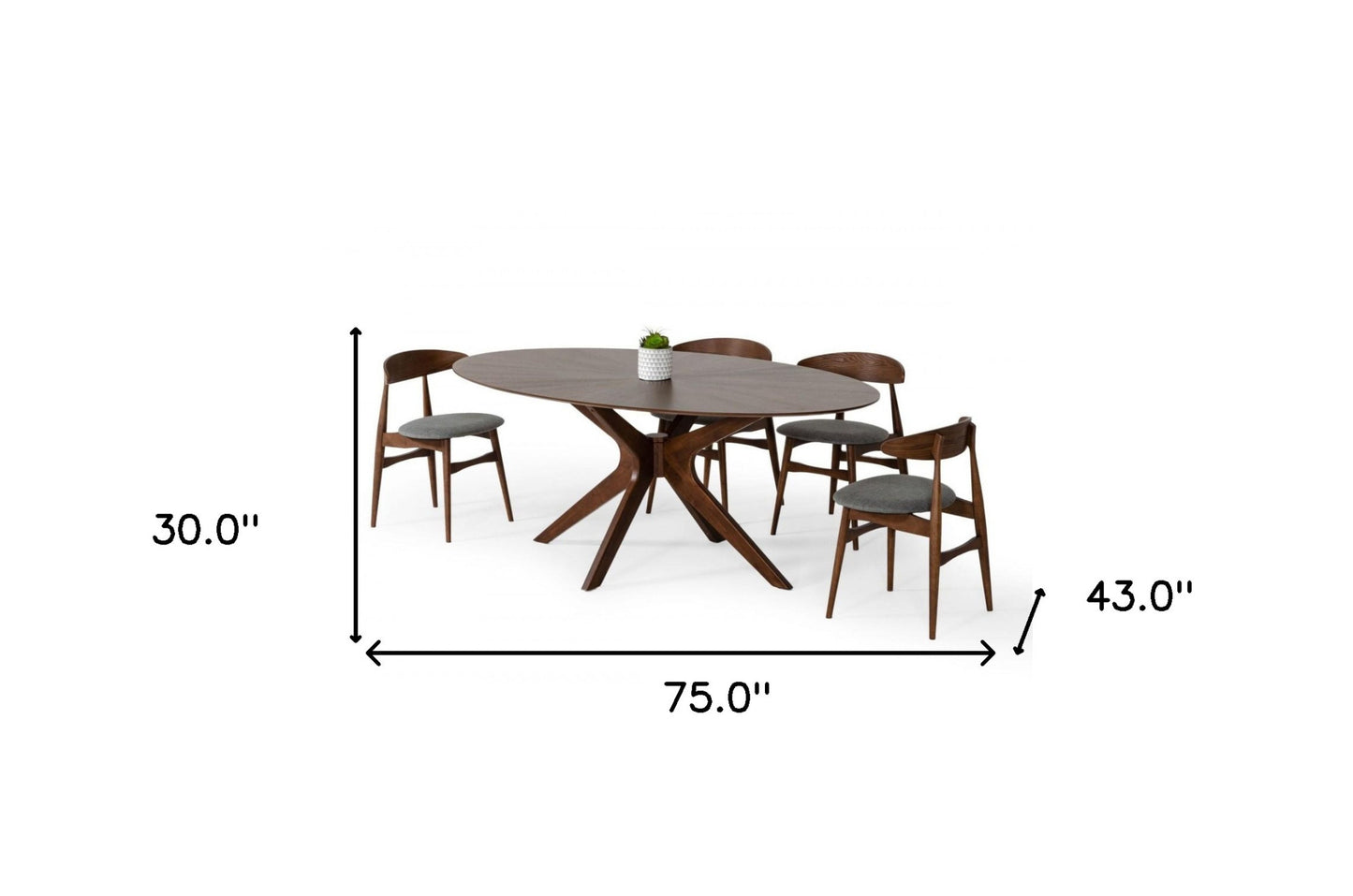 75" Walnut Finish Oval Wood Dining Table