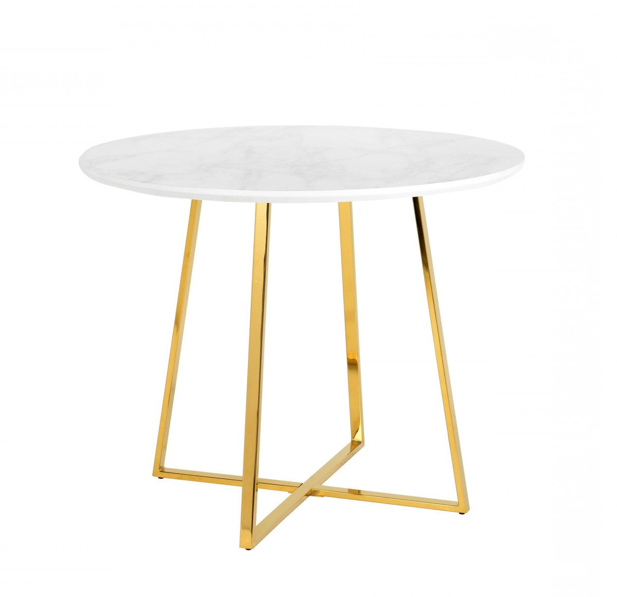 39" White And Gold Rounded Iron Pedestal Base Dining Table