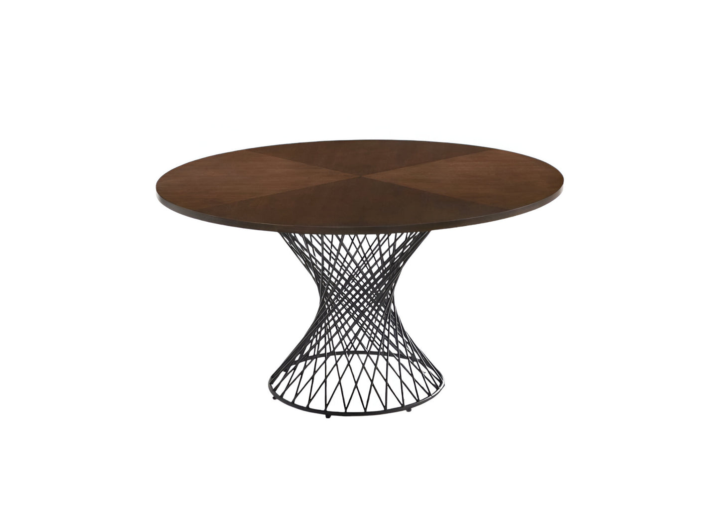 54" Brown And Black Rounded Solid Manufactured Wood And Iron Pedestal Base Dining Table